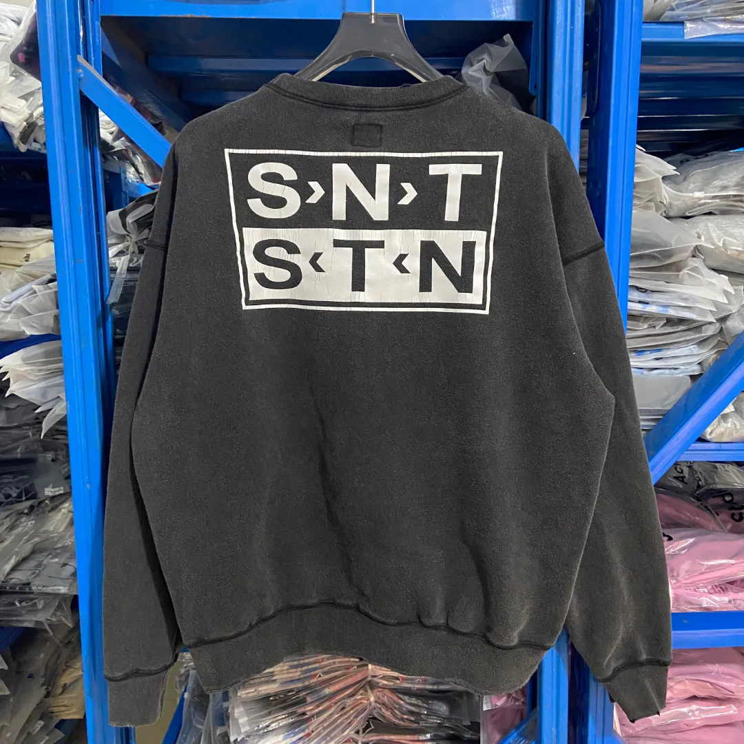 New arrival🆕Saint Michael SNT destruction letter classic retro distressed washed velvet casual loose round neck sweatshirt Fabric: 420g Style number: SM620 Size: S-M-L-XL Color: Black Price: P198